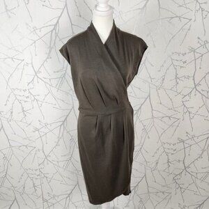 Banana Republic Olive Green 44% Wool Blend Snap Wrap Midi Dress